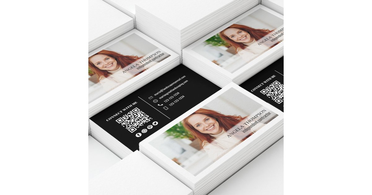 Simple Photo Professional Qr Code Black Business Card | Zazzle