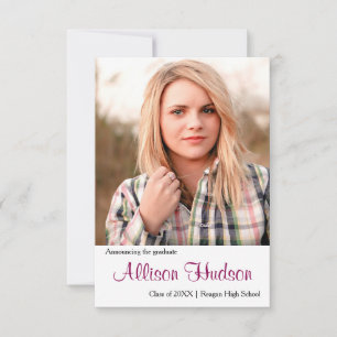 Simple Photo Purple Name - 3x5 Grad Announcement