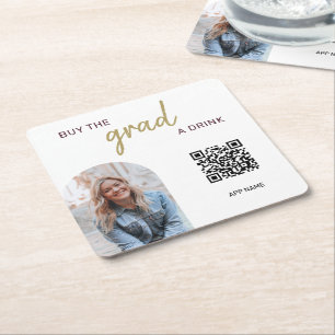 Simple Photo QR Code Buy the Grad a drink Square Paper Coaster