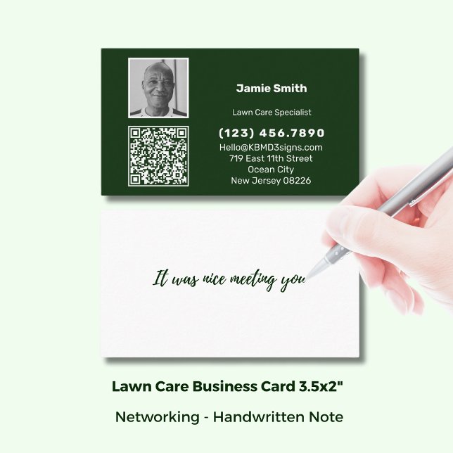 Simple Photo QR Code Personal Message Green White Business Card (Simple Photo QR Code Personal Message Green White Business Card; Size 3.5x2 Inch)