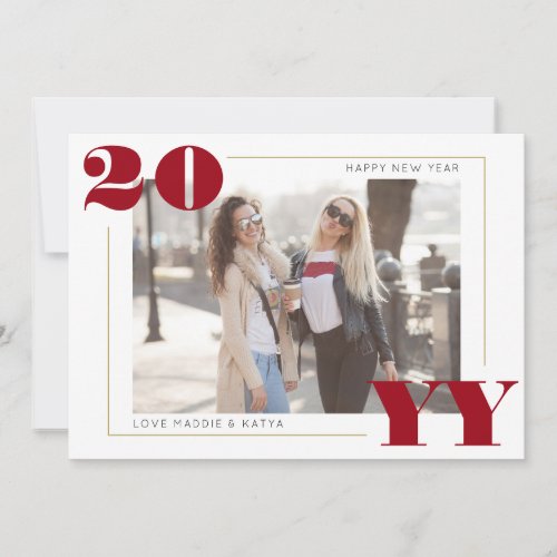 Simple Photo Red and Gold Bold 2024 New Year Holiday Card