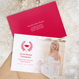 Simple Photo Red Graduation Laureate Letterpress Photo Cards