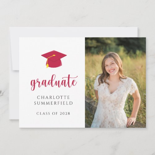 Simple Photo Red  White Graduation Announcement
