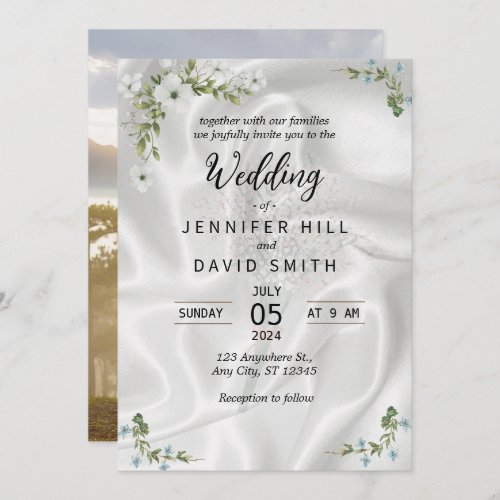 Simple Photo Satin background Wedding Invitation