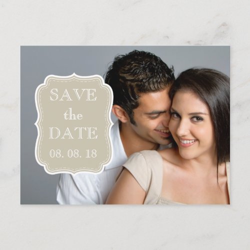 SIMPLE PHOTO SAVE THE DATE  BEIGE WHITE ANNOUNCEMENT POSTCARD