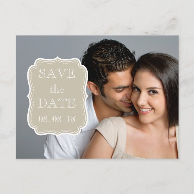 SIMPLE PHOTO SAVE THE DATE | BEIGE WHITE ANNOUNCEMENT POSTCARD (Front)