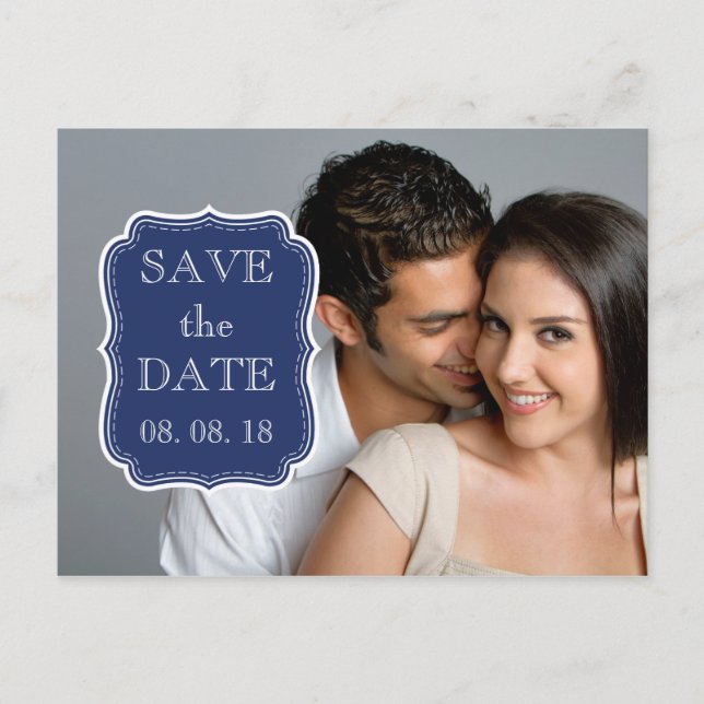 SIMPLE PHOTO SAVE THE DATE | NAVY BLUE ANNOUNCEMENT POSTCARD (Front)