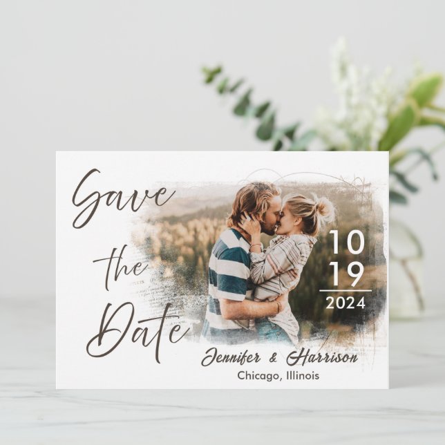 Simple Photo Save the Date Wedding Card (Standing Front)