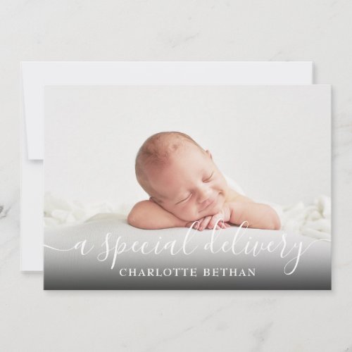 Simple Photo Script Baby Girl Pink Birth Announcement