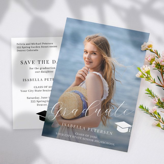 Simple photo script high school graduation announcement postcard (Creator Uploaded)