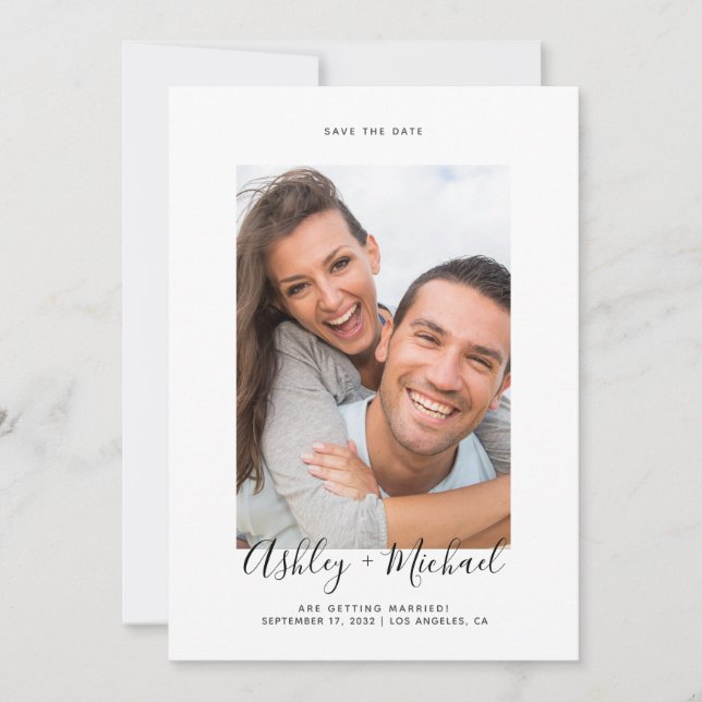 Simple Photo Script Marble Wedding Save the Date (Front)