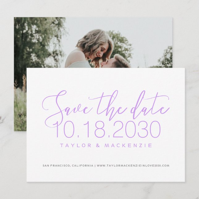 Simple Photo Script Orchid Purple Save the Date (Front/Back)
