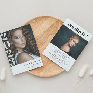 Simple Photo She did it Graduation Announcement