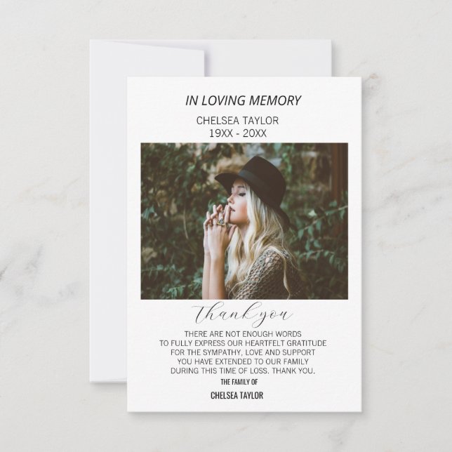 Simple Photo Sympathy Funeral Custom Thank You Card (Front)