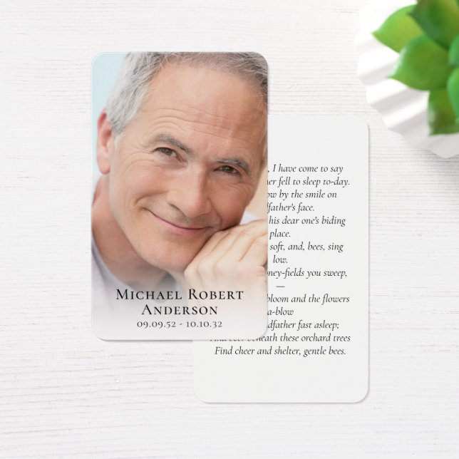 Simple Photo Sympathy Funeral Memorial Prayer Card (Desk)