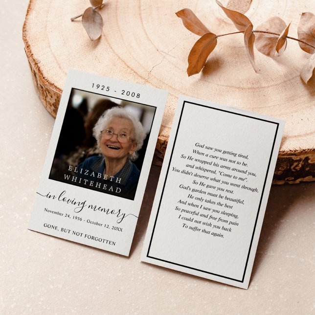 Simple Photo Sympathy Prayer Card (Simple memorial loving memory card that is the size of a business card.)