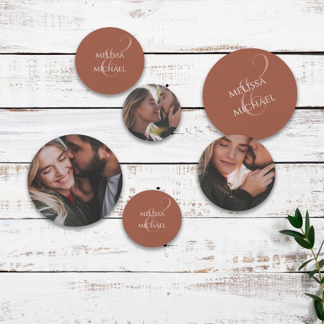 Simple Photo Template Terracotta Wedding Confetti (Terracotta simple calligraphy ampersand photo confetti. )