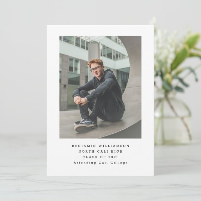 Simple Photo Typewriter Modern Basic Graduation Announcement (Standing Front)