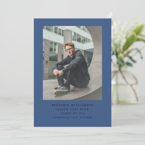 Simple Photo Typewriter Modern Blue Boy Graduation Announcement