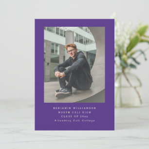 Simple Photo Typewriter Purple Basic Graduation Announcement