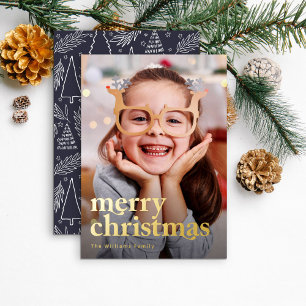 Simple Photo Typography Gold Foil Holiday Card