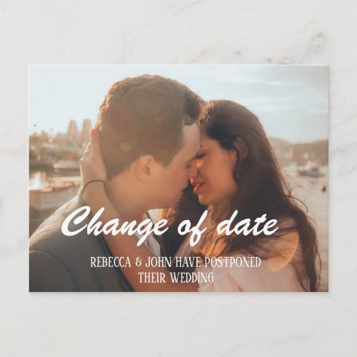 Simple Photo Wedding Postponed Change Date Postcard
