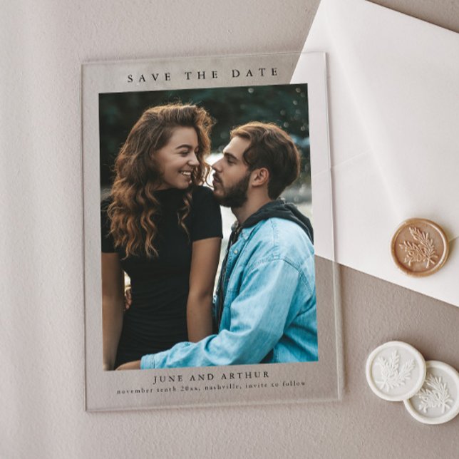 Simple Photo Wedding Save the Date (Simple acrylic photo wedding save the  date card.)