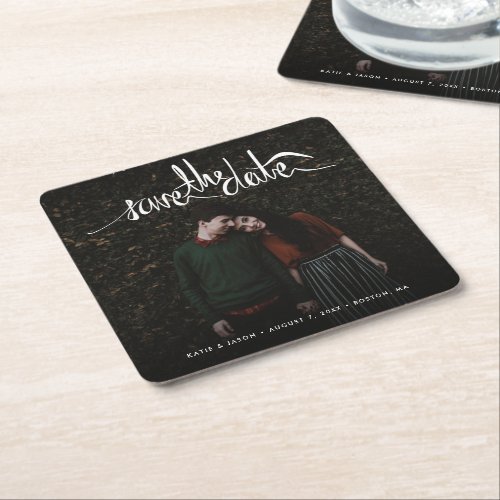 Simple Photo Wedding Save the Date Square Paper Coaster