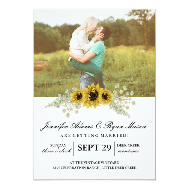 Simple Photo Wedding Sunflowers Card
