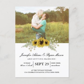 Simple Photo Wedding Sunflowers Invitation Postcard by antiquechandelier at Zazzle