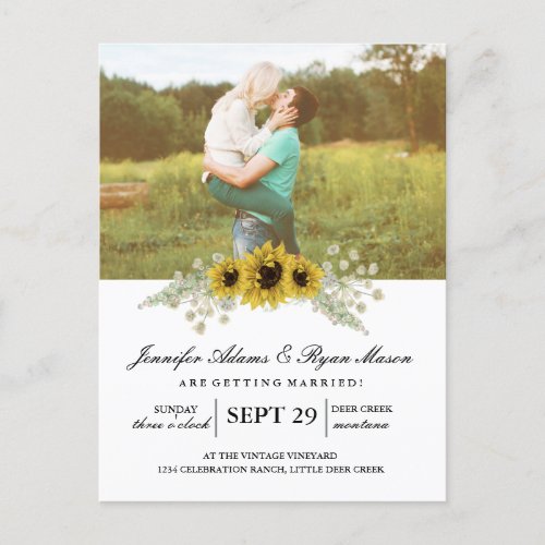 Simple Photo Wedding Sunflowers Invitation Postcard