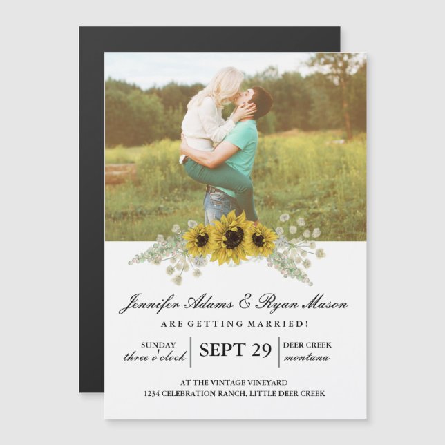 Simple Photo Wedding Sunflowers Magnetic Invitation (Front/Back)