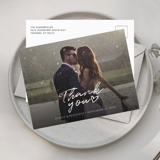 Simple Photo Wedding Thank You Postcard (Elegant Wedding Photo Thank You Postcard)