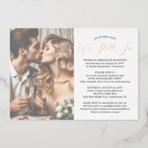 Simple Photo Wedding Vow Renewal Anniversary Party Foil Invitation