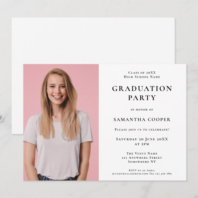 Simple photo White Graduation Party Invitation (Front/Back)