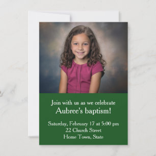 Simple Photo with Green Zig-Zag Back Baptism Invitation