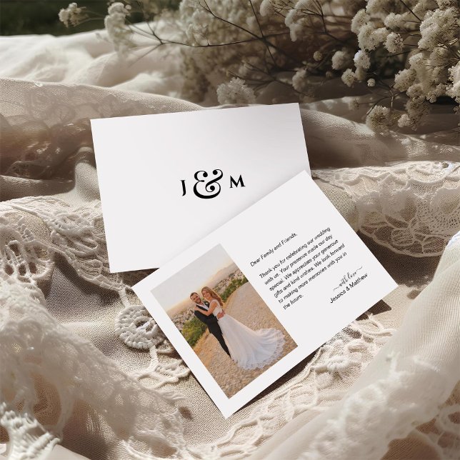 Simple Photo with Monogram Wedding Thank You Card (Creator Uploaded)