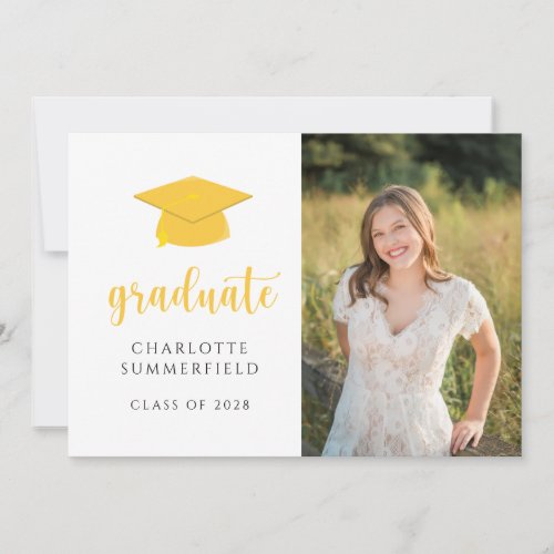 Simple Photo Yellow White Graduation Announcement