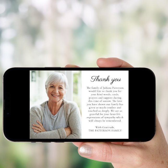 Simple Photo Your Message Funeral Thank You Card (Front Digital)