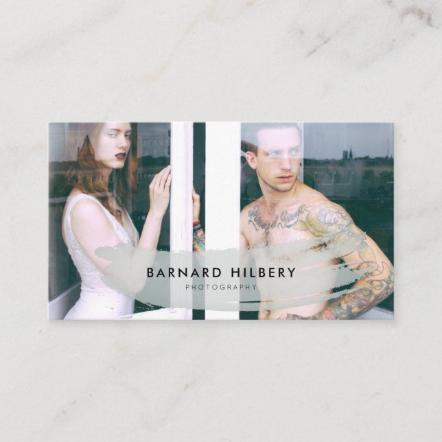 Simple Photograper Gray Brush Stroke Business Card (Front)