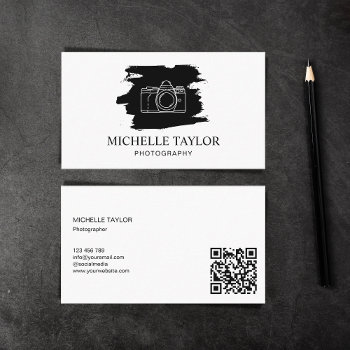 Simple Photography Professional Camera Qr Code Business Card by smmdsgn at Zazzle