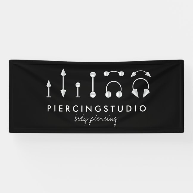Simple Piercing Tattoo Studio Black Banner