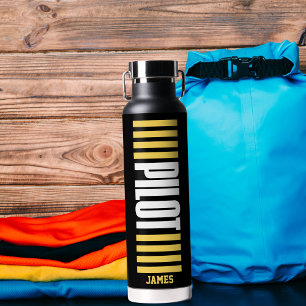 Simple Pilot Typography, Stripes, Aviation Water Bottle