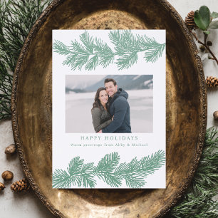Simple Pine Branches Christmas Holiday Letterpress Photo Cards