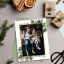 Simple Pine Branches & Gold Photo Frame Christmas Holiday Card