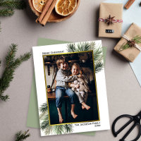 Simple Pine Branches & Gold Photo Frame Christmas