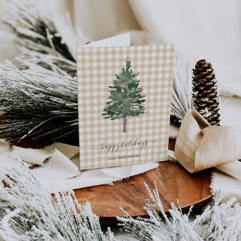 Simple Pine | Christmas Tree On Neutral Gingham Holiday Card by christine592 at Zazzle
