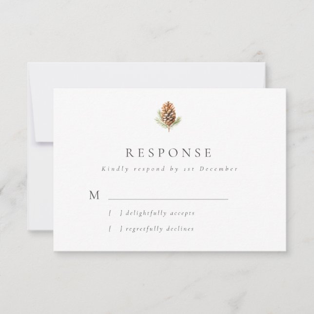 Simple Pine Cone Winter Wedding RSVP Card (Front)
