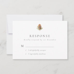 Simple Pine Cone Winter Wedding RSVP Card