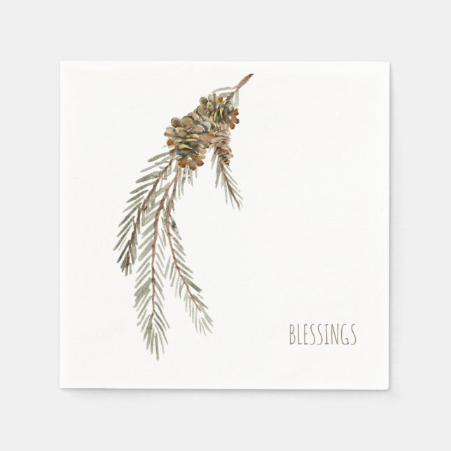 Simple Pine Cones Blessings Thanksgiving Cocktail Napkins (Front)